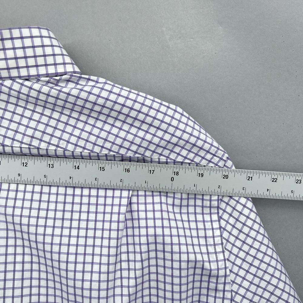 Peter Millar Dress Shirt Mens 17 Long Purple Grid Check Button Up Nanoluxe Dress - Picture 10 of 14